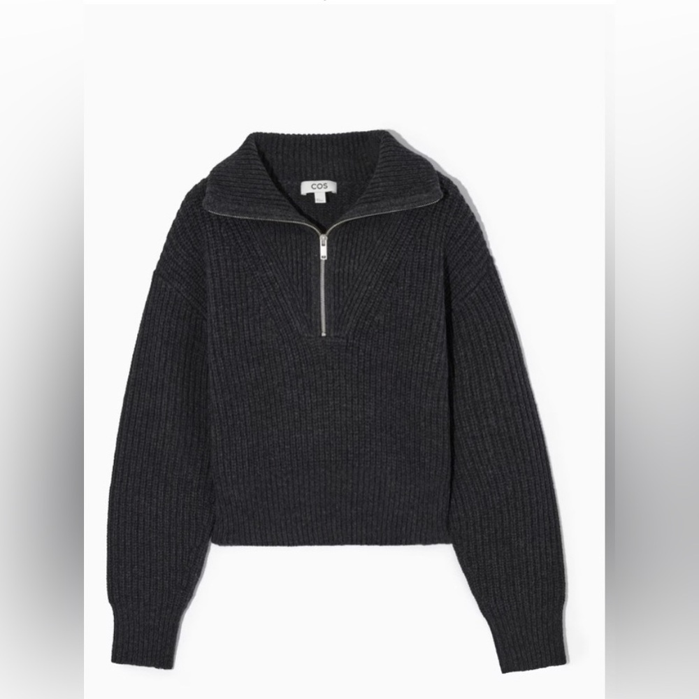COS Funnel Neck Half-Zip Ribbed Knit Sweater, Grey, XS, New NWOT! - Picture 4 of 8